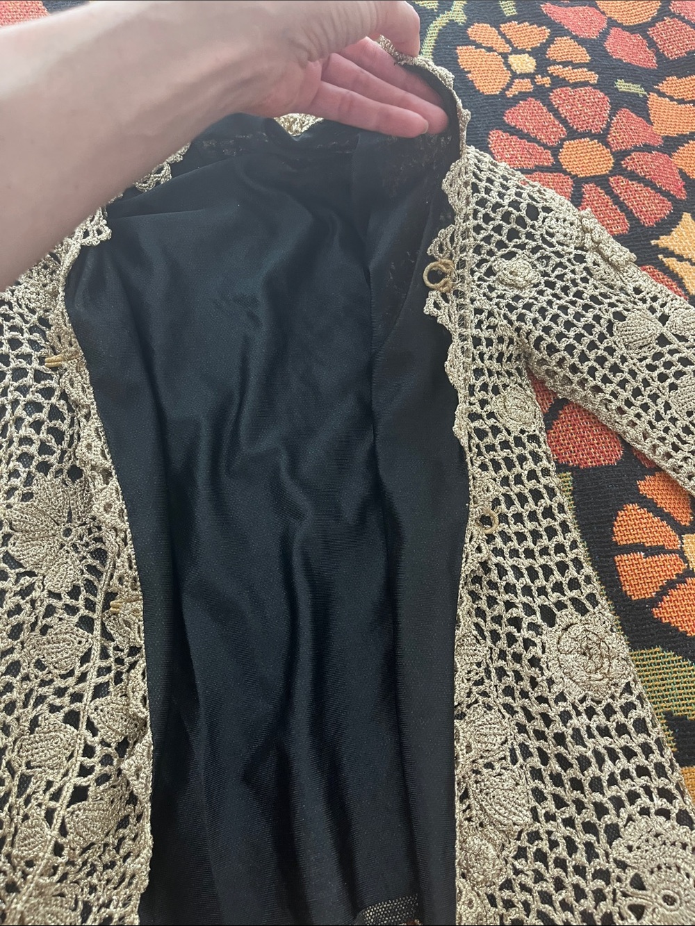 Vintage Vivienne Tam Gold Crochet Floral Cardigan - Picture 8 of 8